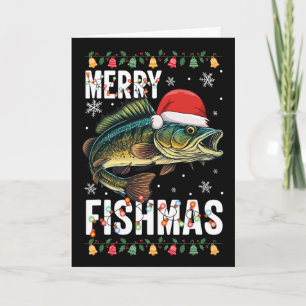 Tarjeta Feliz Fishmas divertido pijama de Navidad de pesca