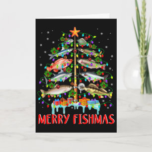 Tarjeta Feliz Fishmas Luces Divertidas de Navidad del Árbo