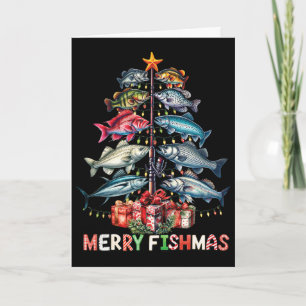 Tarjeta Feliz Fishmas Luces Divertidas de Navidad del Árbo