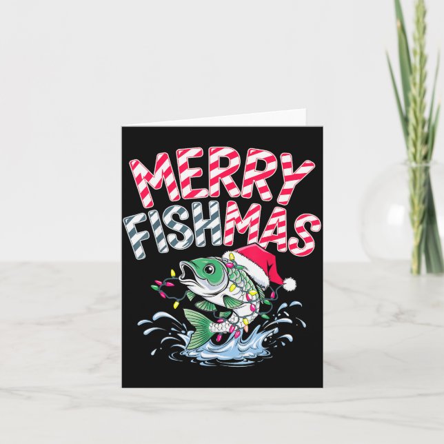 Tarjeta Feliz Fishmas Santa Amantes De La Pesca Divertido  (Anverso)