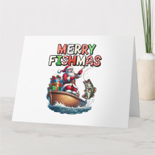 Tarjeta Feliz Fishmas Santa Amantes de la Pesca Divertido 