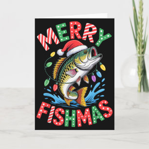 Tarjeta Feliz Fishmas Sombrero de Santa B Pesca Navidad Pe