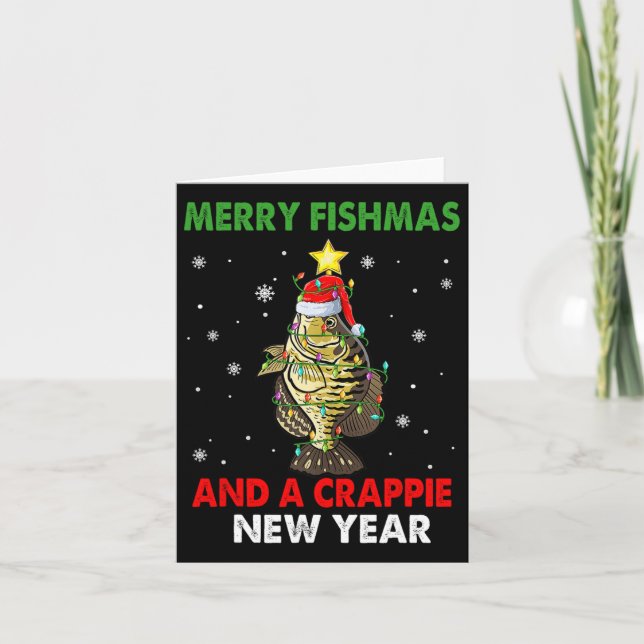Tarjeta Feliz Fishmas Y Un Año Nuevo Crappie Pesca Diverti (Anverso)