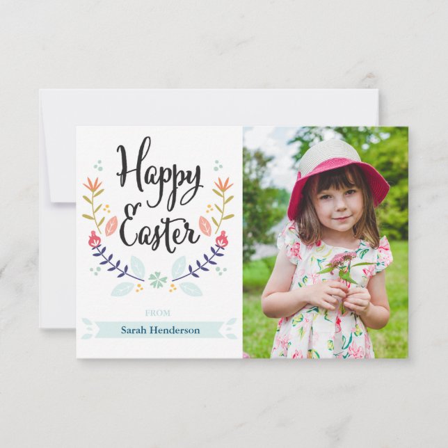 Tarjeta feliz floral de la foto de Pascua (Anverso)