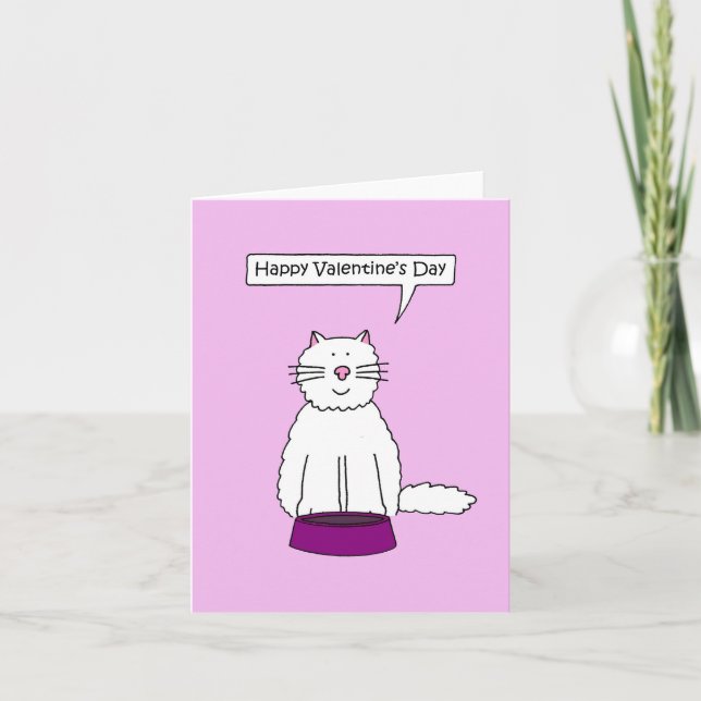 Tarjeta Feliz Gato Blanco del Día de San Valentín (Anverso)