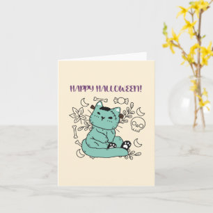 Tarjeta Feliz Gato de Halloween Frankenstein