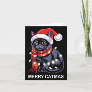 Tarjeta Feliz Gatonavidad Luces de Navidad Gato Gorro de S