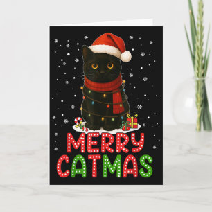 Tarjeta Feliz Gatonavidad Sombrero de Santa Gato Negro Div