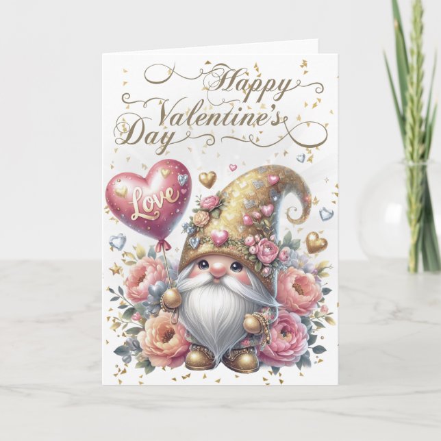 Tarjeta Feliz Gnome del Día de San Valentín (Anverso)