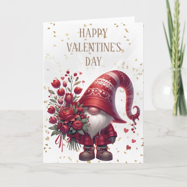 Tarjeta Feliz Gnome del Día de San Valentín (Anverso)