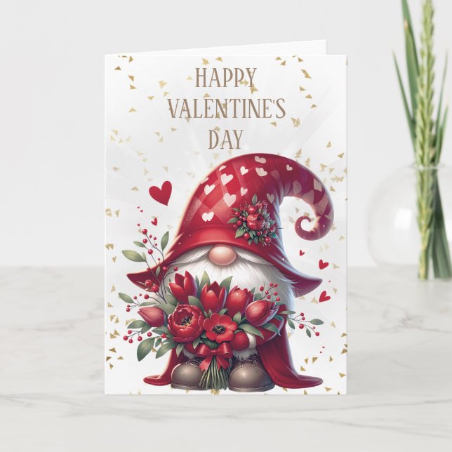 Tarjeta Feliz Gnome del Día de San Valentín (Anverso)