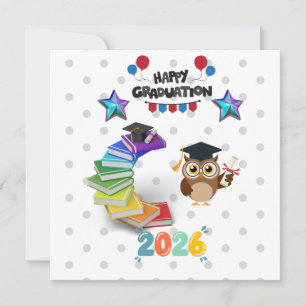 Tarjeta Feliz Graduación 2026 - Búho y Libros Adorables