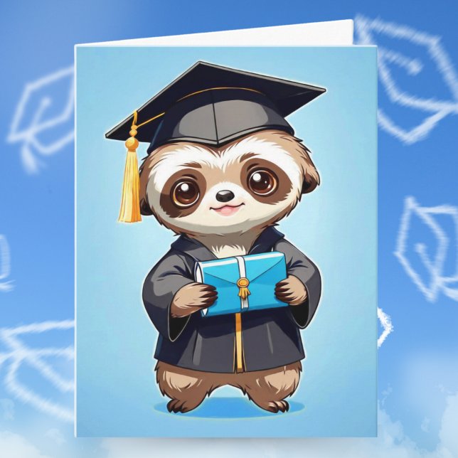 Tarjeta Feliz Graduación Sloth Chibis  (Cheerful sloth chibis spark joy in adorable graduation celebration!)