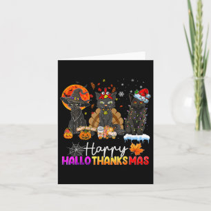 Tarjeta Feliz Hallothanksmas Black Cat Halloween Thanksgiv