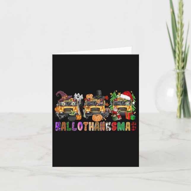 Tarjeta Feliz Hallothanksmas Bus escolar Halloween Merry C (Anverso)