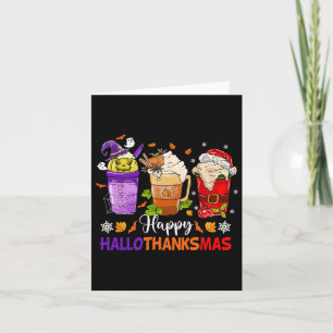 Tarjeta Feliz Hallothanksmas café Latte Halloween gracias