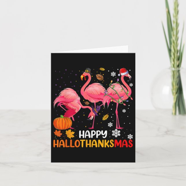 Tarjeta Feliz Hallothanksmas Flamingo  (Anverso)