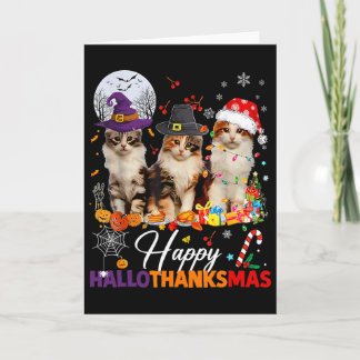 Tarjeta Feliz Hallothanksmas Gatitos Lindos Halloween Día