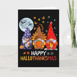 Tarjeta Feliz Hallothanksmas Halloween Gnomos Día de Acció