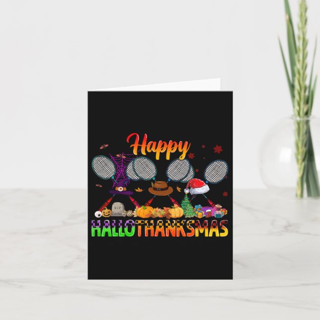 Tarjeta Feliz Hallothanksmas Navidades Gorras Badminton (Anverso)