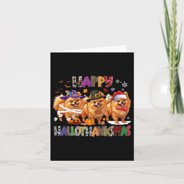 Tarjeta Feliz Hallothanksmas Perro Pomerania Halloween Chr (Anverso)