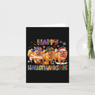 Tarjeta Feliz Hallothanksmas Perro Pomerania Halloween Chr