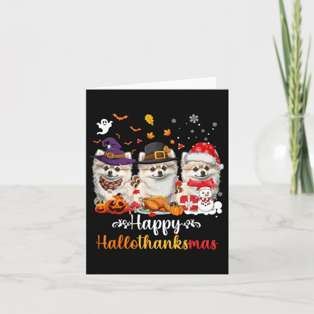 Tarjeta Feliz Hallothanksmas Perro Pomerania Halloween Chr (Anverso)