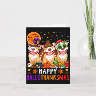 Tarjeta Feliz Hallothanksmas Pitbull Perro Halloween