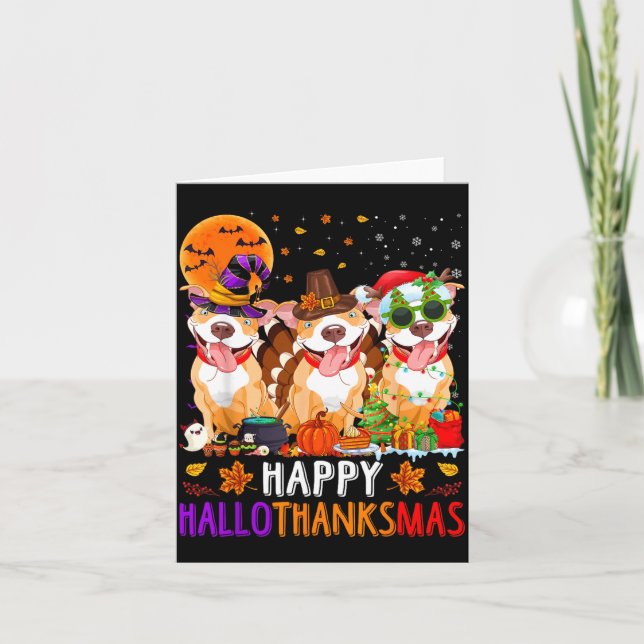 Tarjeta Feliz Hallothanksmas Pitbull Perro Halloween (Anverso)