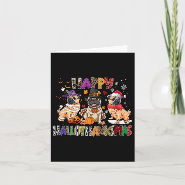 Tarjeta Feliz Hallothanksmas Pug Perro Lover Halloween Chr (Anverso)