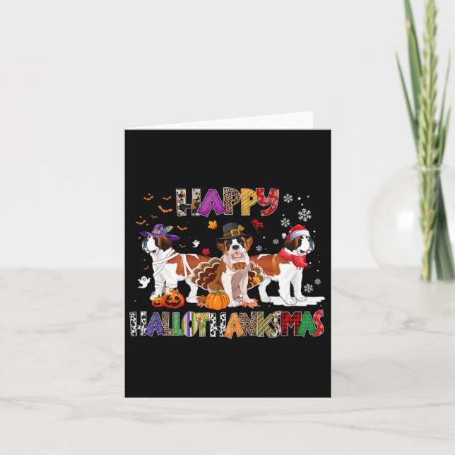 Tarjeta Feliz Hallothanksmas San Bernard Perro Halloween C (Anverso)