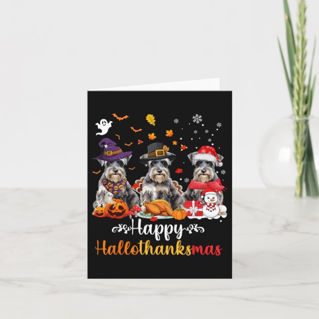 Tarjeta Feliz Hallothanksmas Schnauzer Dog Halloween Chris (Anverso)
