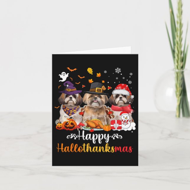 Tarjeta Feliz Hallothanksmas Shih Tzu Perro Halloween Cris (Anverso)