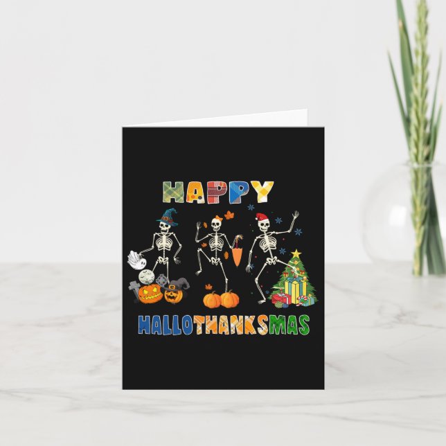 Tarjeta Feliz Hallothanksmas Skeleton bailando Funny Hallo (Anverso)