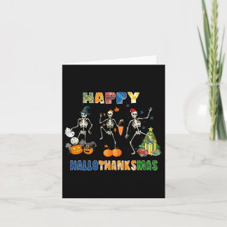 Tarjeta Feliz Hallothanksmas Skeleton bailando Funny Hallo