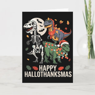 Tarjeta Feliz Hallothanksmas T Rex Halloween Día de Acción