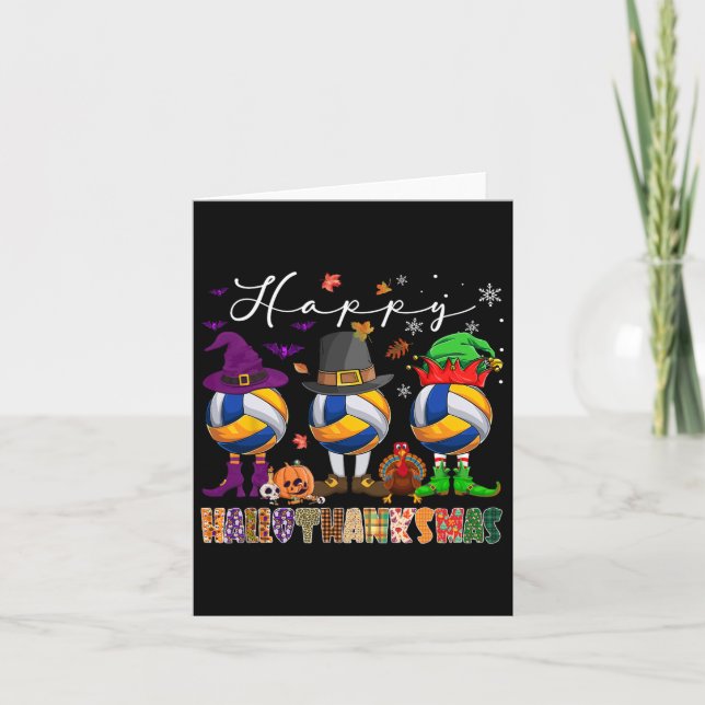 Tarjeta Feliz Hallothanksmas Voleibol Halloween Thanksgi (Anverso)