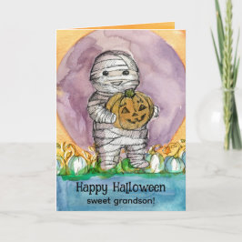 Tarjeta Feliz Halloween Abuela Mummy Pumpkins