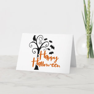 Tarjeta Feliz Halloween Árbol Muerto Negro Naranja Murciél