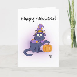 Tarjeta Feliz Halloween | Asistente para gato negro