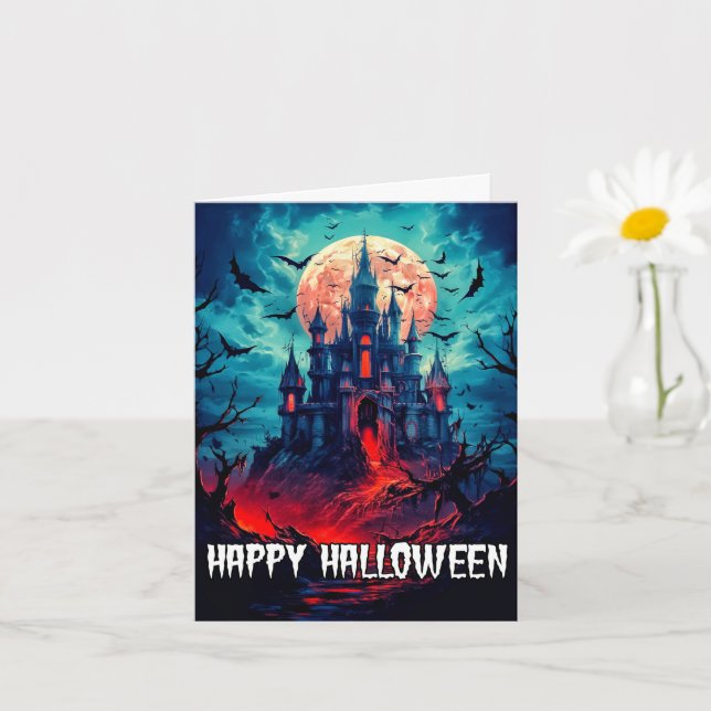 Tarjeta Feliz Halloween | Aterradora Casa Abusada (Planta pequeña)