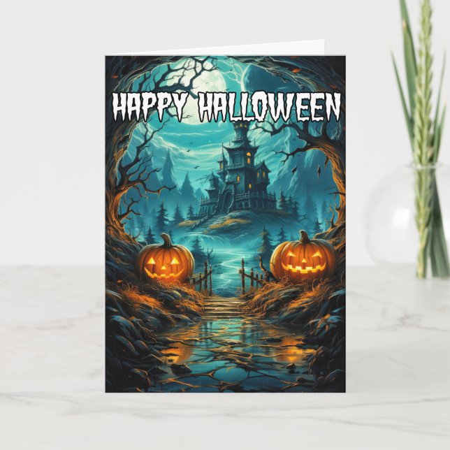 Tarjeta Feliz Halloween | Atrapada casa (Anverso)