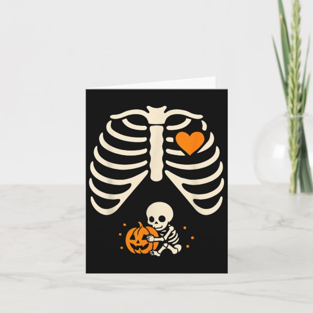 Tarjeta Feliz Halloween Bebé Embarazado Skeleton Spooky Se (Anverso)