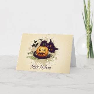 Tarjeta Feliz Halloween Black Cat y Jack Card