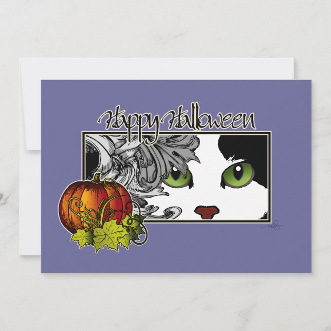 Tarjeta Feliz Halloween Black 'n White Cat (Anverso)