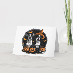 Tarjeta Feliz Halloween Boston Terrier Dogs