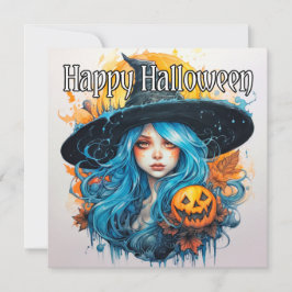 Tarjeta Feliz Halloween | Bruja azul haitiana