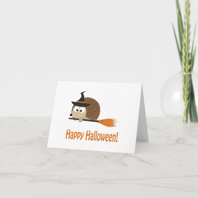 Tarjeta ¡Feliz Halloween! Bruja del erizo (Anverso)