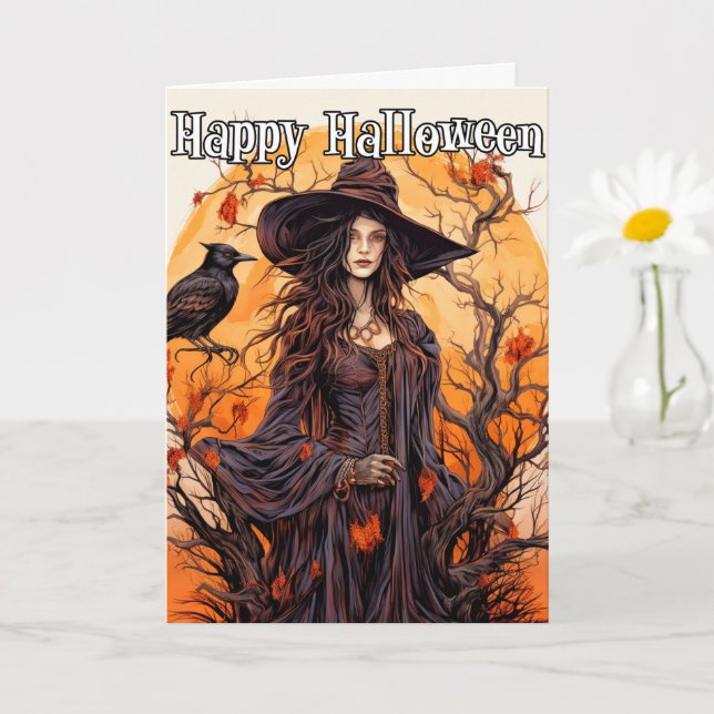 Tarjeta Feliz Halloween | Bruja otoñal (Planta pequeña)