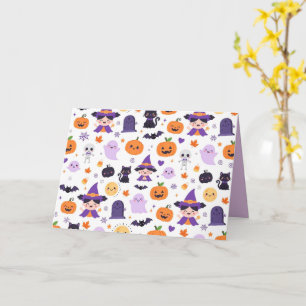 Tarjeta Feliz Halloween Brujas Fantasmas Gatos Murciélagos